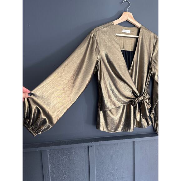 Ramy Brook Alijah Metallic Tie Front Blouse Size XS - Picture 5 of 10